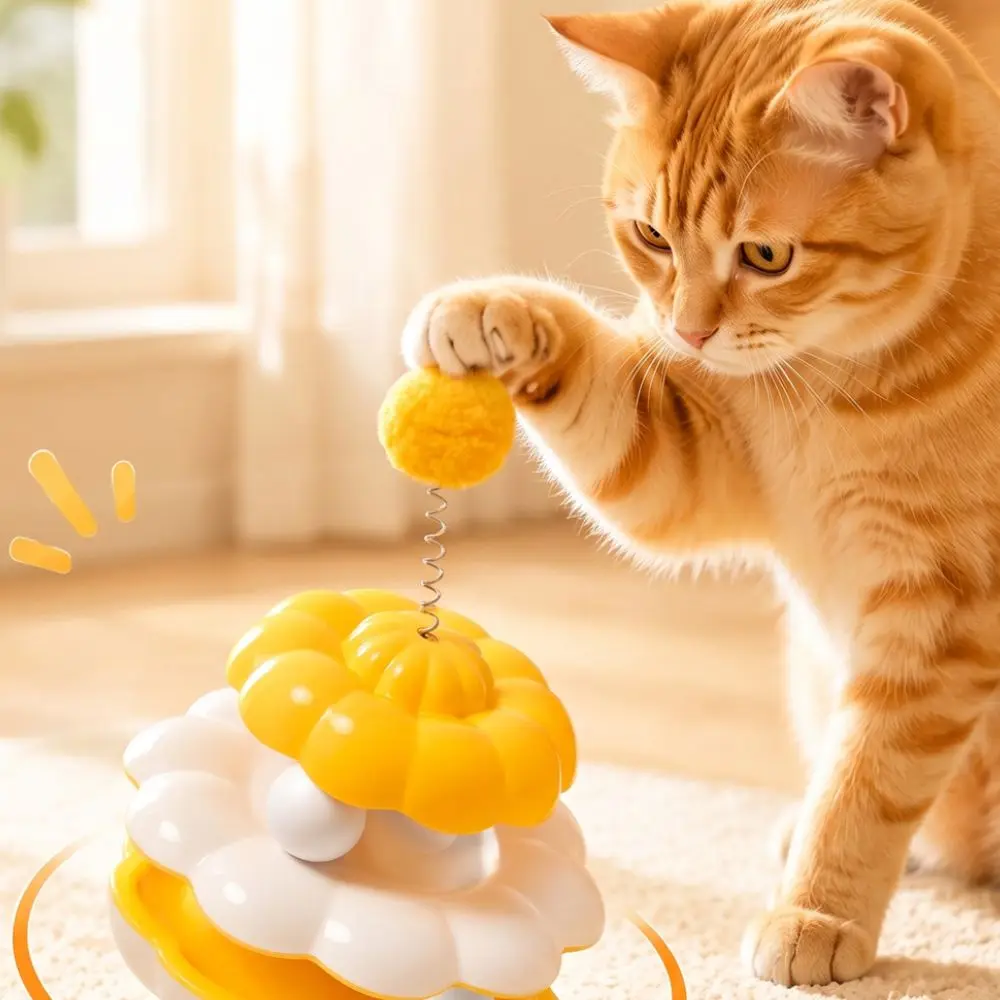 Plastic Cat Turntable Spring Rotating Design Interactive Cat Stable Base 14x26cm Self-Play Cat Boredom Relief Activity
