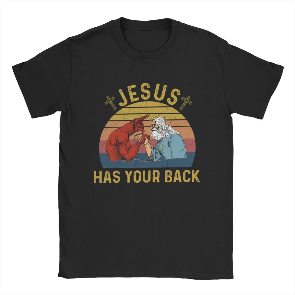 Men\'s T-Shirts Dont Worry Jesus Has Your Back Vintage Pure Cotton Tee Shirt Short Sleeve T Shirt Round Neck Tops Printed