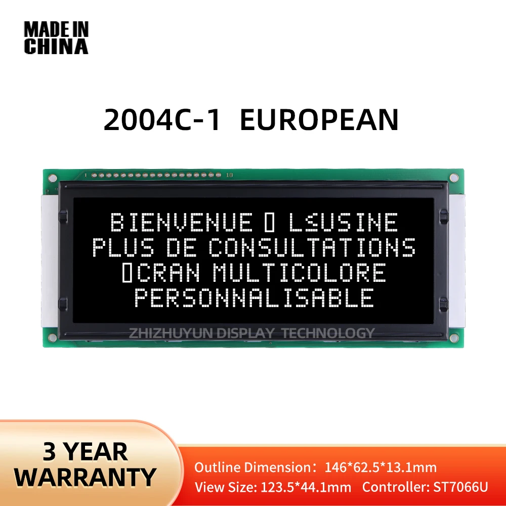 Europeu grande personagem Display, BTN preto filme, módulo de interface padrão, controlador ST7066U, 2004C-1