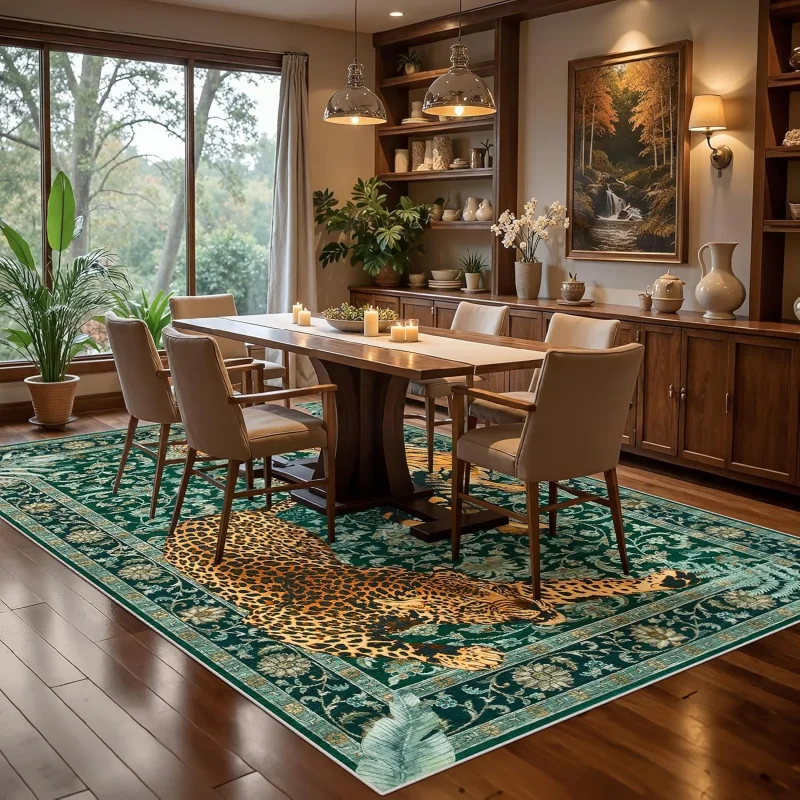 VIKAMA Bohemian Leopard Area Rug for Living Room and Bedroom, Slippery Floor Mat for Office, Dining Room Carpet, Home Decoration view 4