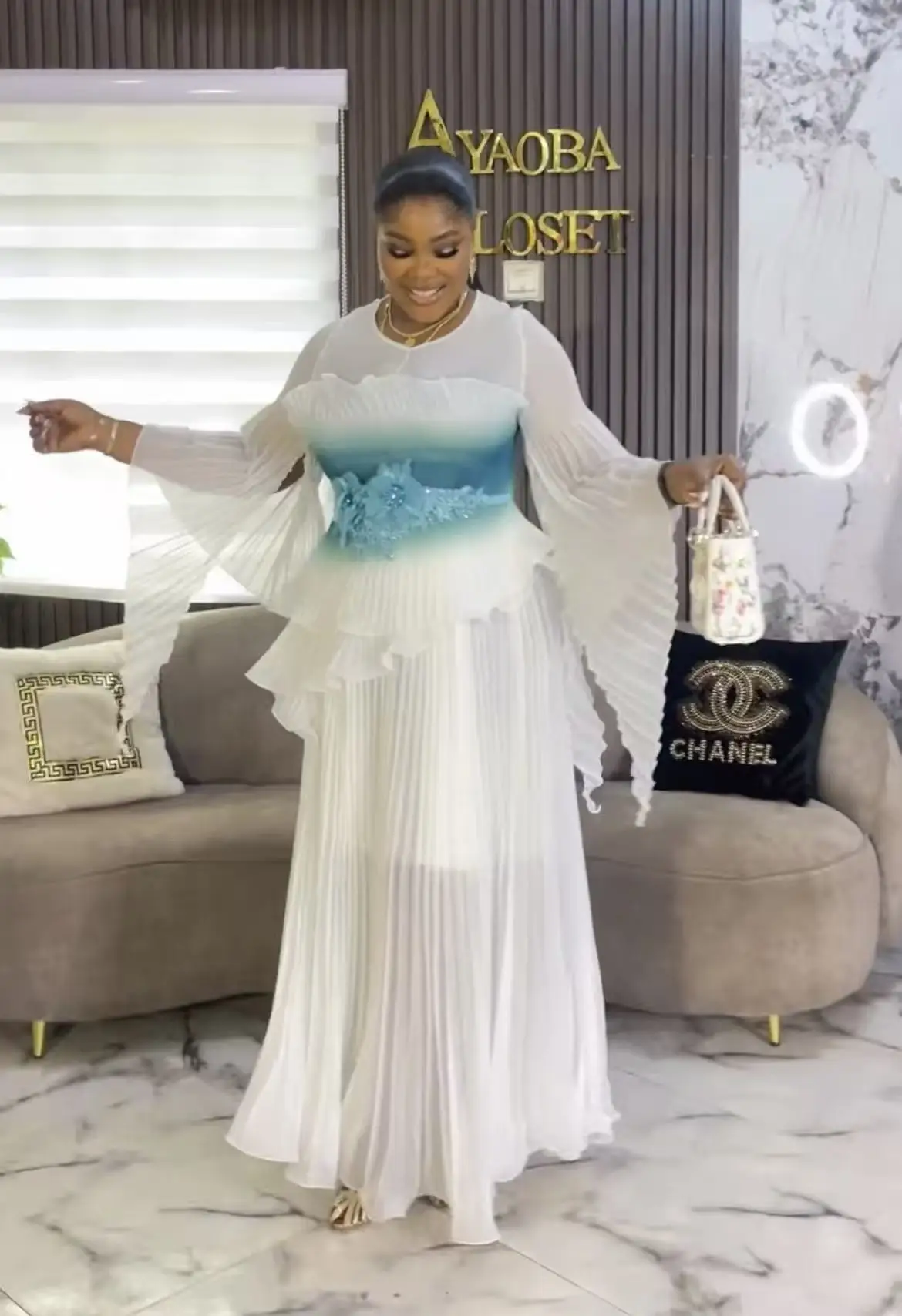 

Miyake Pleated African Loose Dress Fashion Light Luxury High-end Banquet Women's Dress Long Skirt