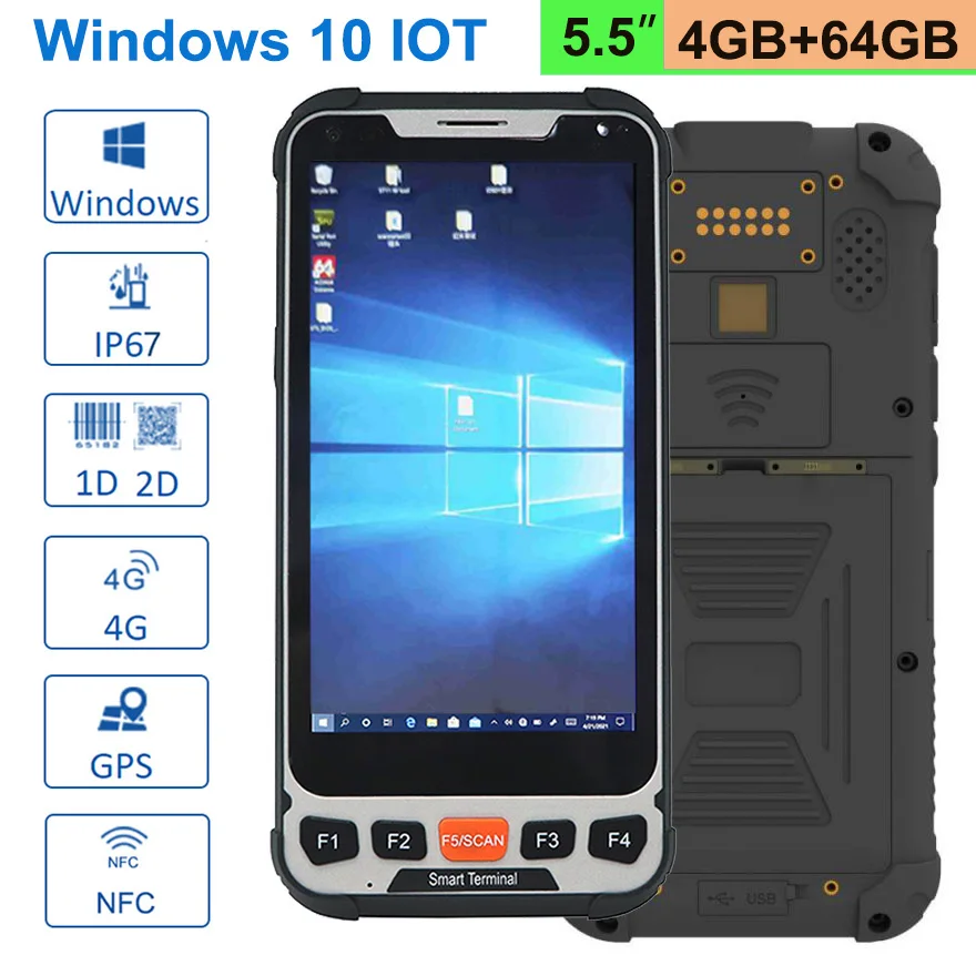 

Rugged Windows PDA 5.5 Inch Handheld Terminal with NFC Tag Reader 4G LTE UHF RFID 2D Scanner Charging Dock for Field Work