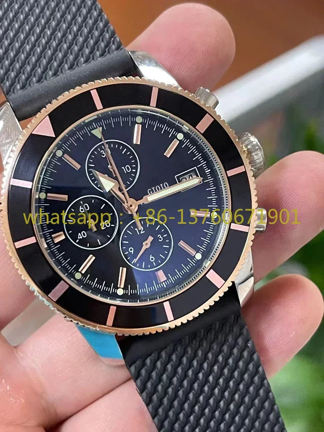 Luxury New Mens Quartz Chronograph Watch Stainless Steel Black Blue Rubber Rose Gold Sport Watches 46mm With Date