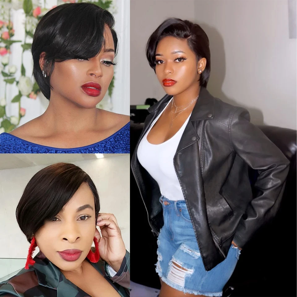 Short Bob Wigs Pixie Cut Remy Hair Brazilian Straight Human Hair Transparent T Lace Part Pre Plucked Bob Wigs For Black Women