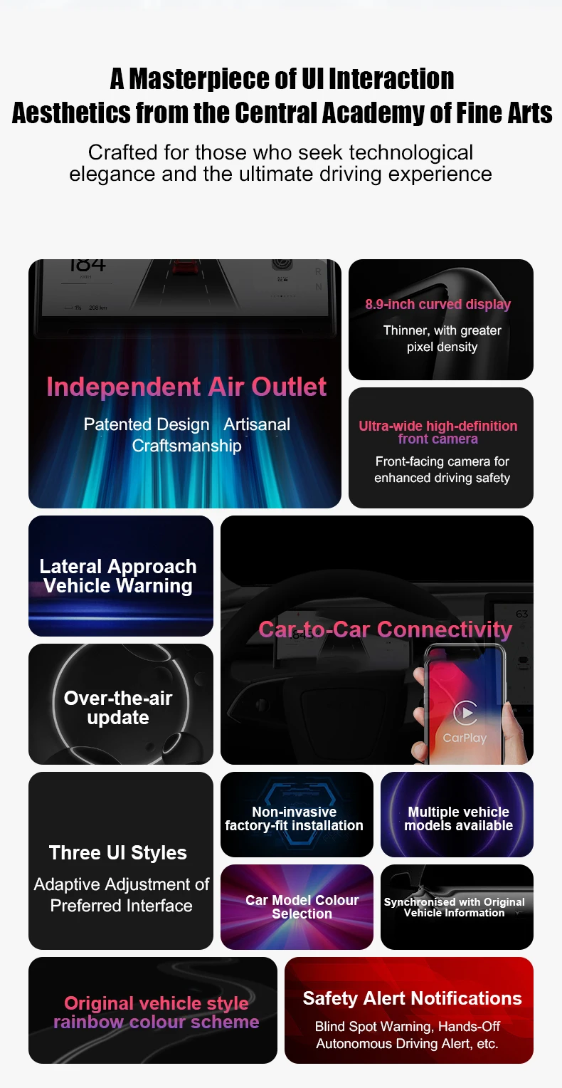 Newest Model 3/Y 9 Inch Touch Screen with Airflow Carplay/Android Auto for Tesla Model 3 Highland Smart Dashboard Free Air Vent