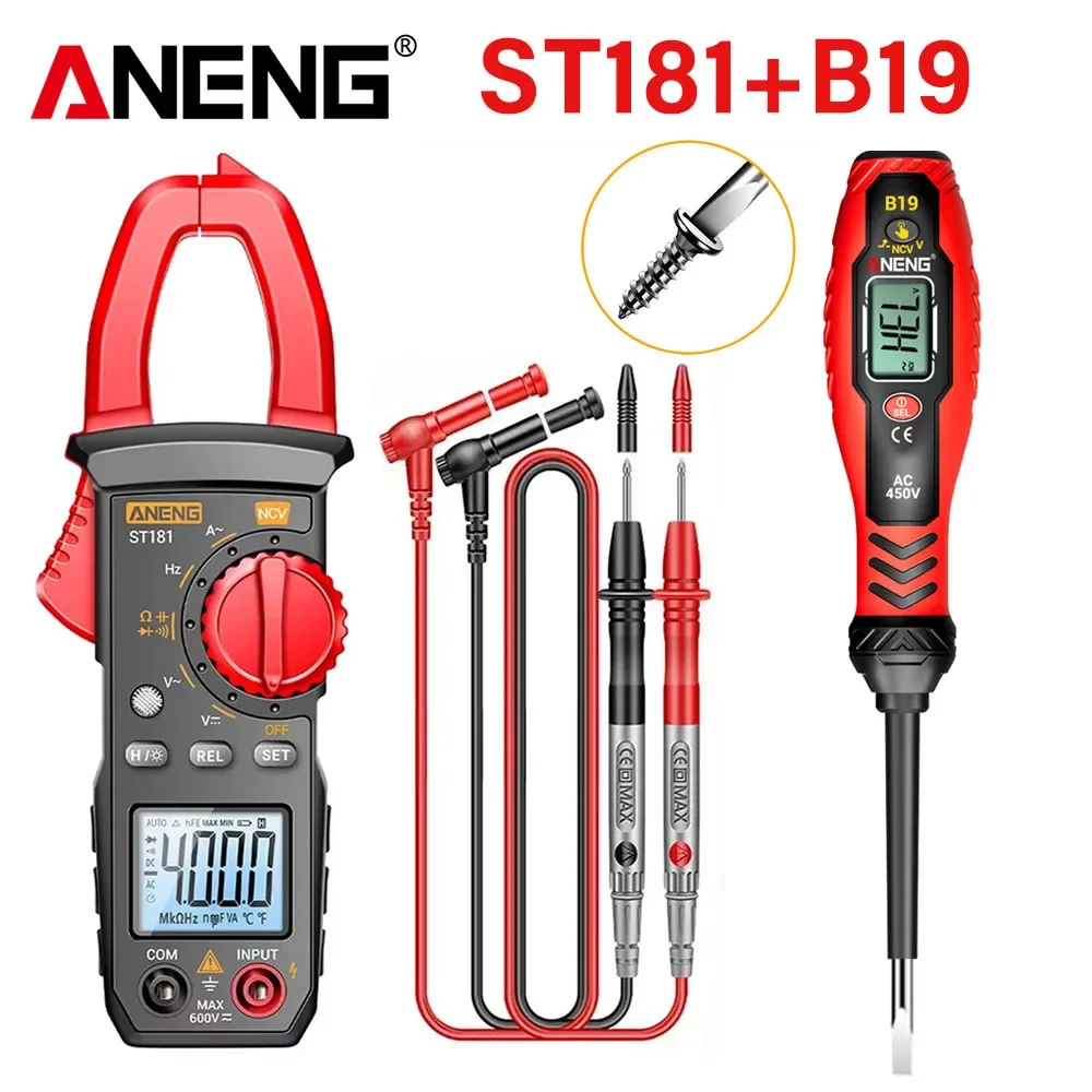 Klemm-Multimeter & Spannungsprüfer-Set, misst Spannung/Kapazität/Widerstand/NCV/Hertz, Spannungsdetektion für Elektriker