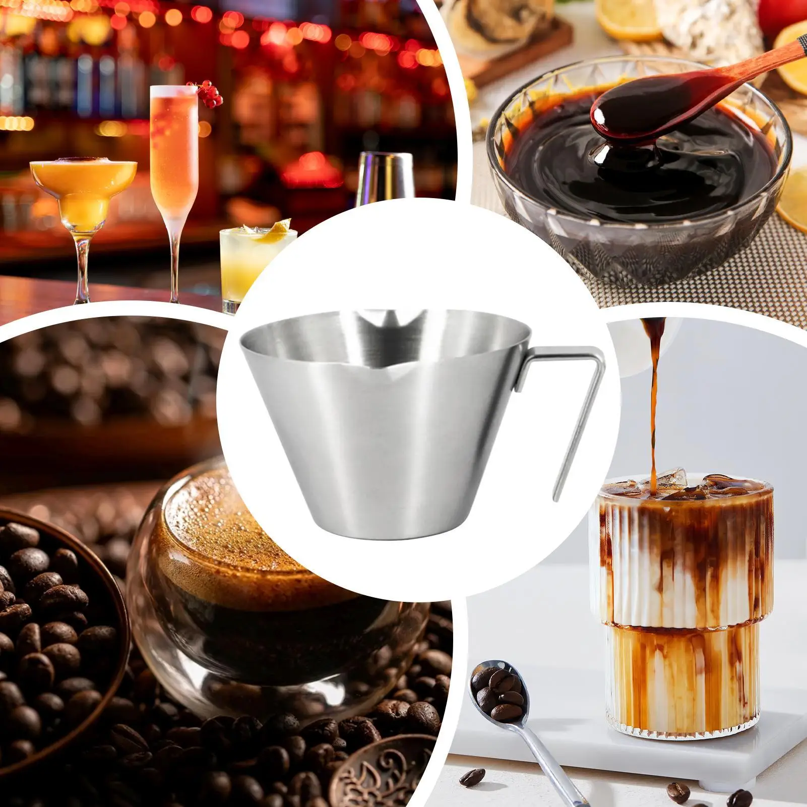 Pouring Cup Measuring Cup With Spout Stainless Steel Heat-Resistant Three Scale Beaker With Handle Double Spout Pitcher For