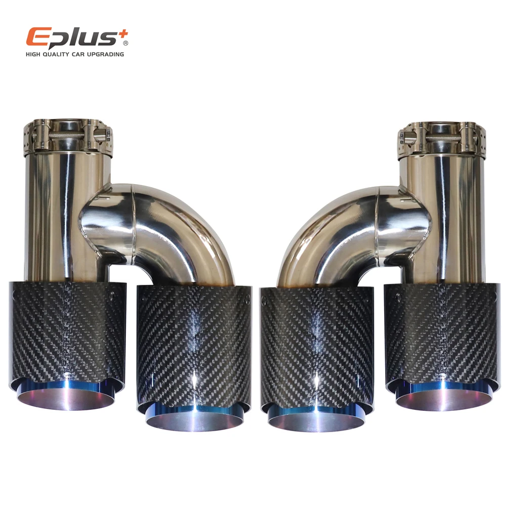 

Глянцевый карбоновый глушитель для автомобиля, H-образный, с двойным выходом, декоративная насадка на выхлопную трубу, универсальный, из нержавеющей стали, синий
