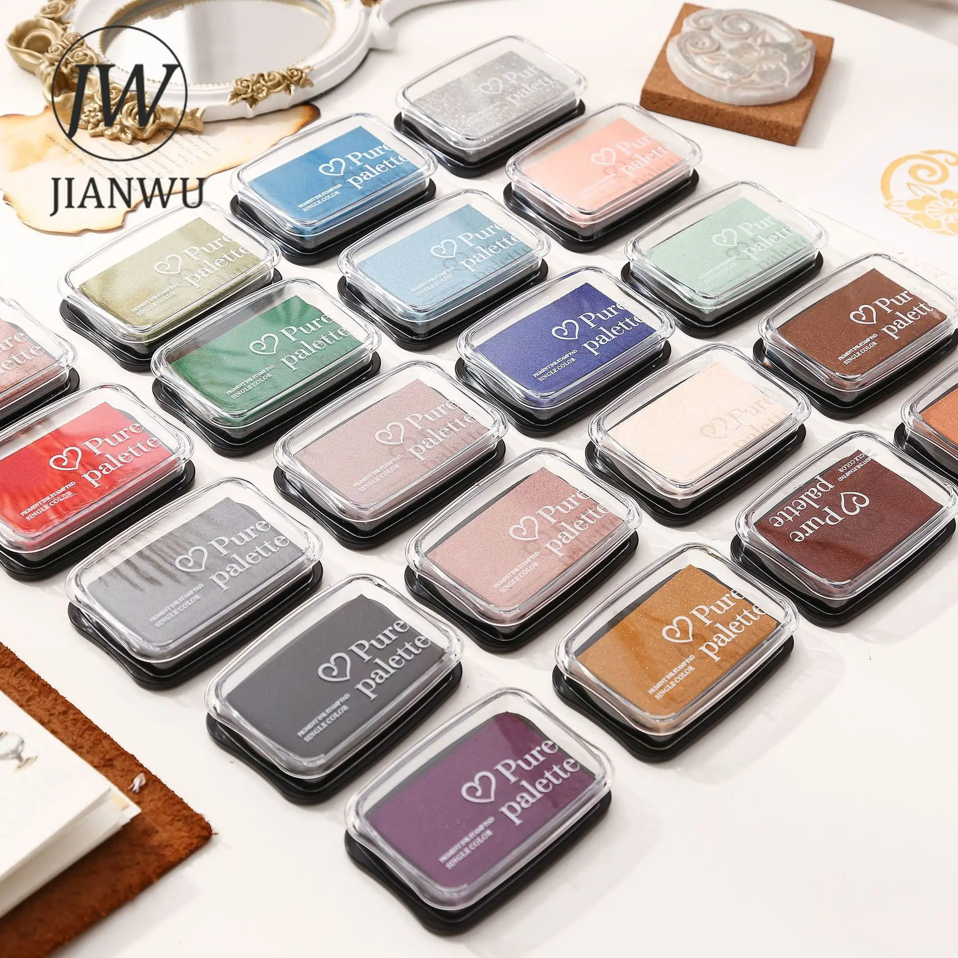 JIANWU 20 สีหมึกขนาดใหญ่ Pad น้ํามัน Planner ซิลิโคนแสตมป์วัสดุเว้าเอวสีหมึก Pad Creative DIY วารสารเครื่องเขียน