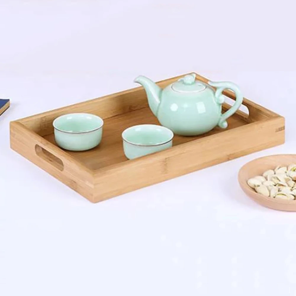 J1UL1N Wooden Bamboo Rectangular Serving Plate Tea Cutlery Plates Storage Pallet Fruit Plate Decoration Multiple