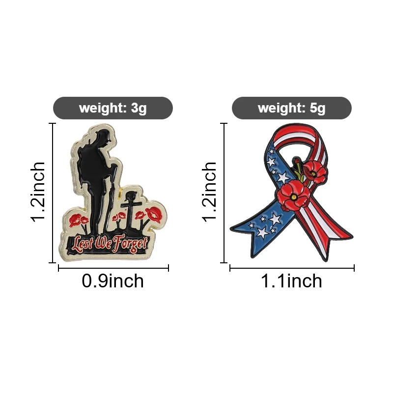 Lest We Forget Enamel Pins USA Flag Flower Ribbon Badge Cartoon Soldier Veterans Day Brooches Remembrance Day Jewelry Gift