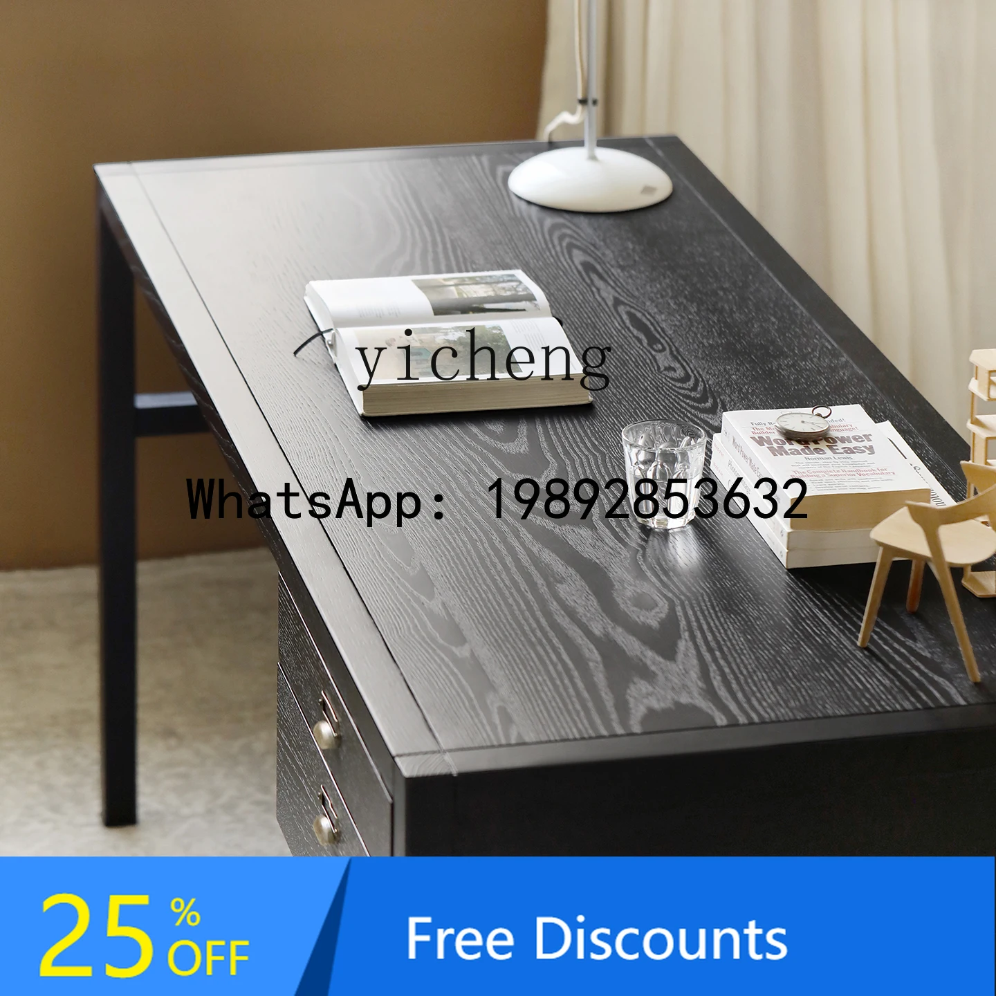 

Nordic Style Vintage Retro Black Walnut Solid Wood Desk Office Desk