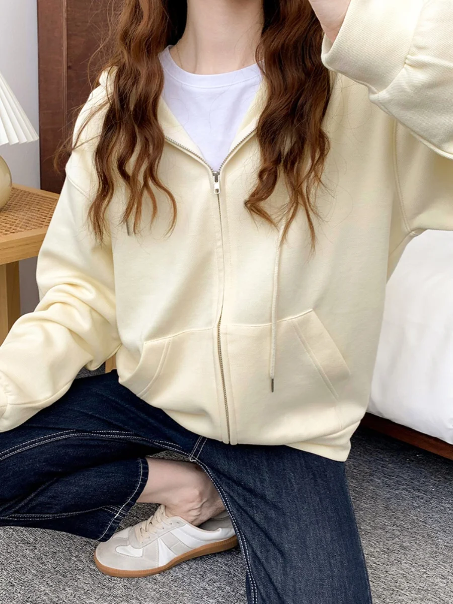 Hooded เปิดเสื้อสเวตเตอร์ถักผู้หญิง Thiened Fce หลวมซิปอินเทรนด์ฤดูใบไม้ผลิฤดูใบไม้ร่วงฤดูใบไม้ร่วงฤดูใบไม้ร่วงฤดูใบไม้ร่วงฤดูใบไม้ร่วงฤดูใบไม้ร่วง plus ขนาดลําลอง Sle