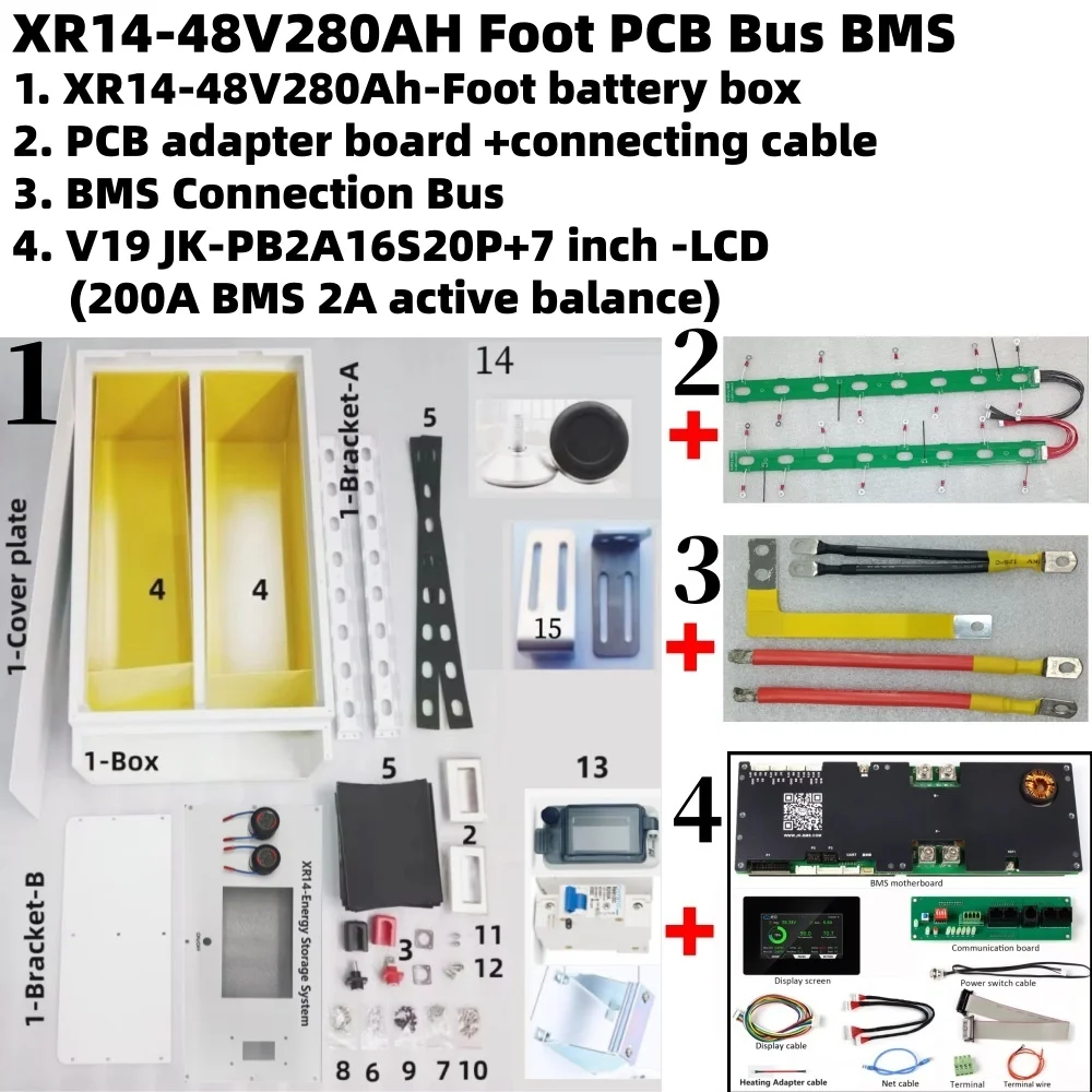 XR14 48V 280AH LiFePO4 Batteriebox 16S 51,2V DIY-Kit mit 7-Zoll-LCD JK BM Kompatibel 280Ah 304Ah MB314Ah 320Ah – Detail 3