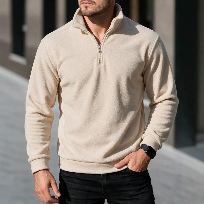 B&C Basic Fleece Sweatshirt Half Zip Stand Collar Pullover Warm Top for Men Winter Daily Outdoor Wear