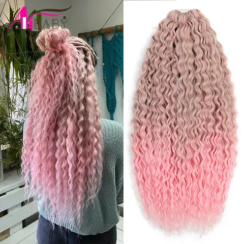 Ariel afro 컬 워터 웨이브 브레이드 헤어 아프리카 컬 합성 크로 셰 뜨개질 헤어 블론드 핑크 옴버 물결 모양 헤어 익스텐션 Alibaby