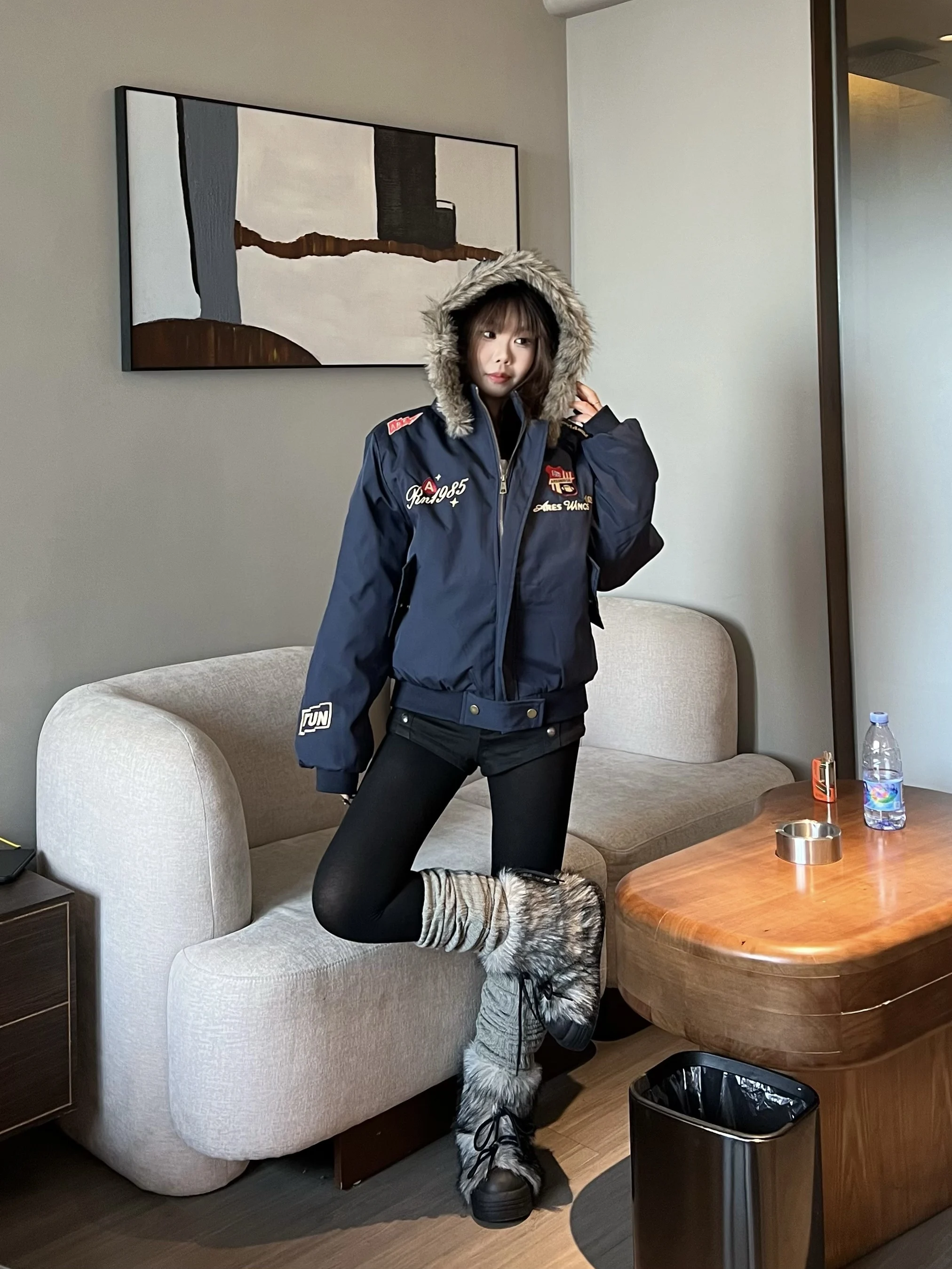 

Thiened Cotton Jaet with Hood And Embroidered Bae Men's And Women's Casual Outerwear Warm Flight Jaet Coat