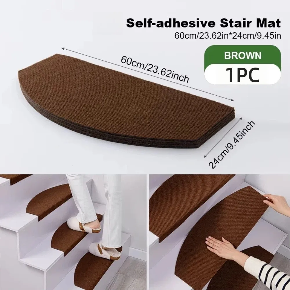 Semi-Circular Stair Mat Rug Self-Adhesive Non-Slip Stair Tread Carpet 4mm Thick Anti-Fall Household Floor Mats All Indoor Places