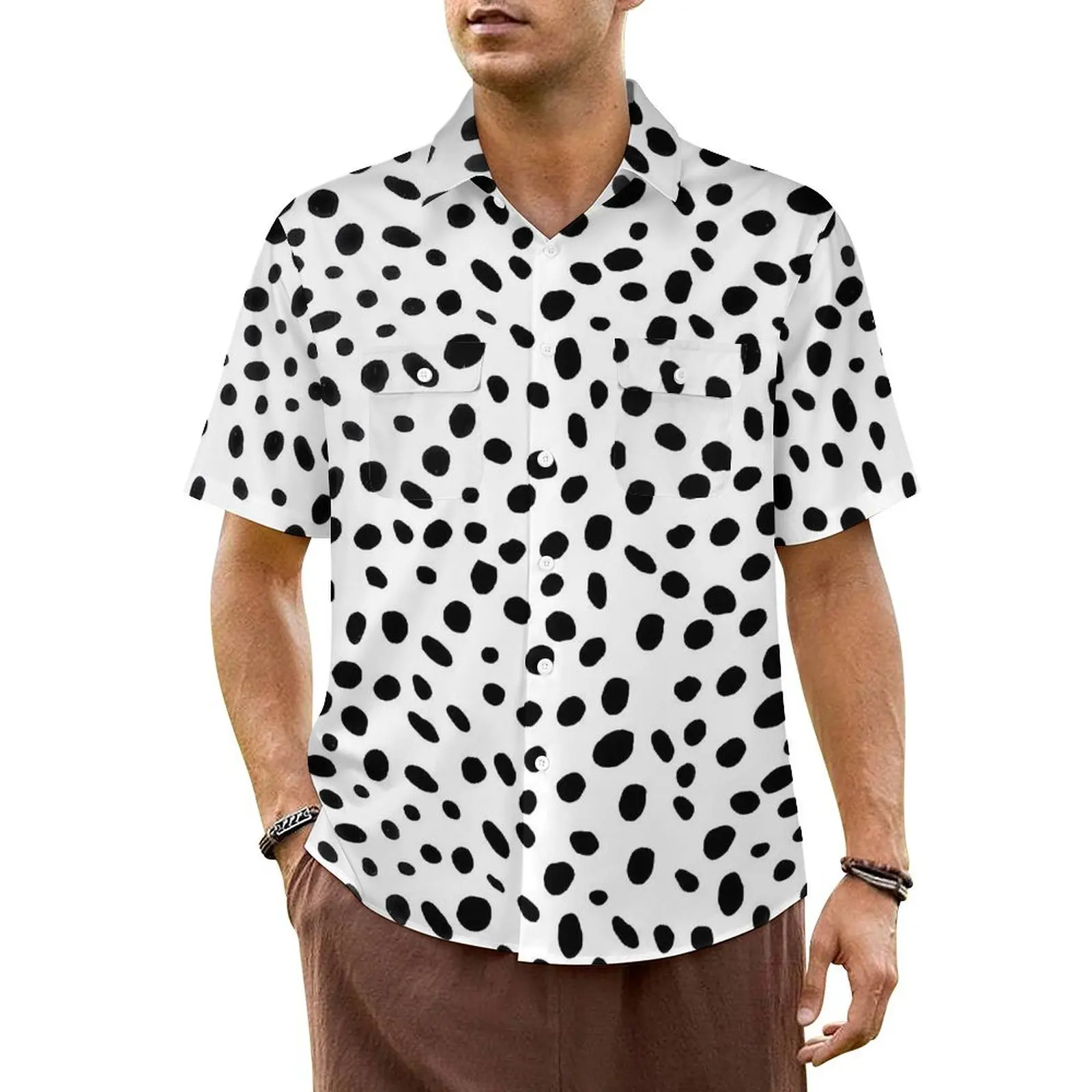 

Dalmatian Dog Print Summer Shirt For Men Beach Black Spotted Casual Shirts Short Sleeve Stylish Graphic Trendy Oversized Blouses