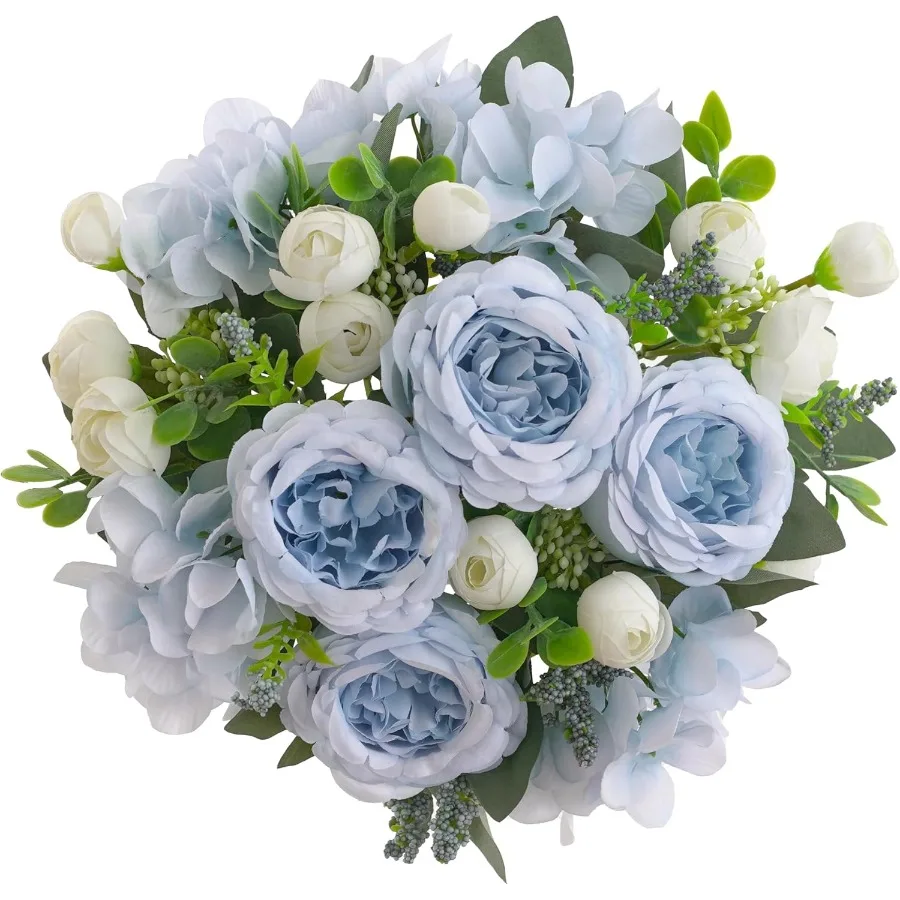 

2 Bunches Artificial Peonies Flowers Silk Blue Peonies Fake Hydrangea Flowers Arrangements Table Centerpiece Faux Flores for Br