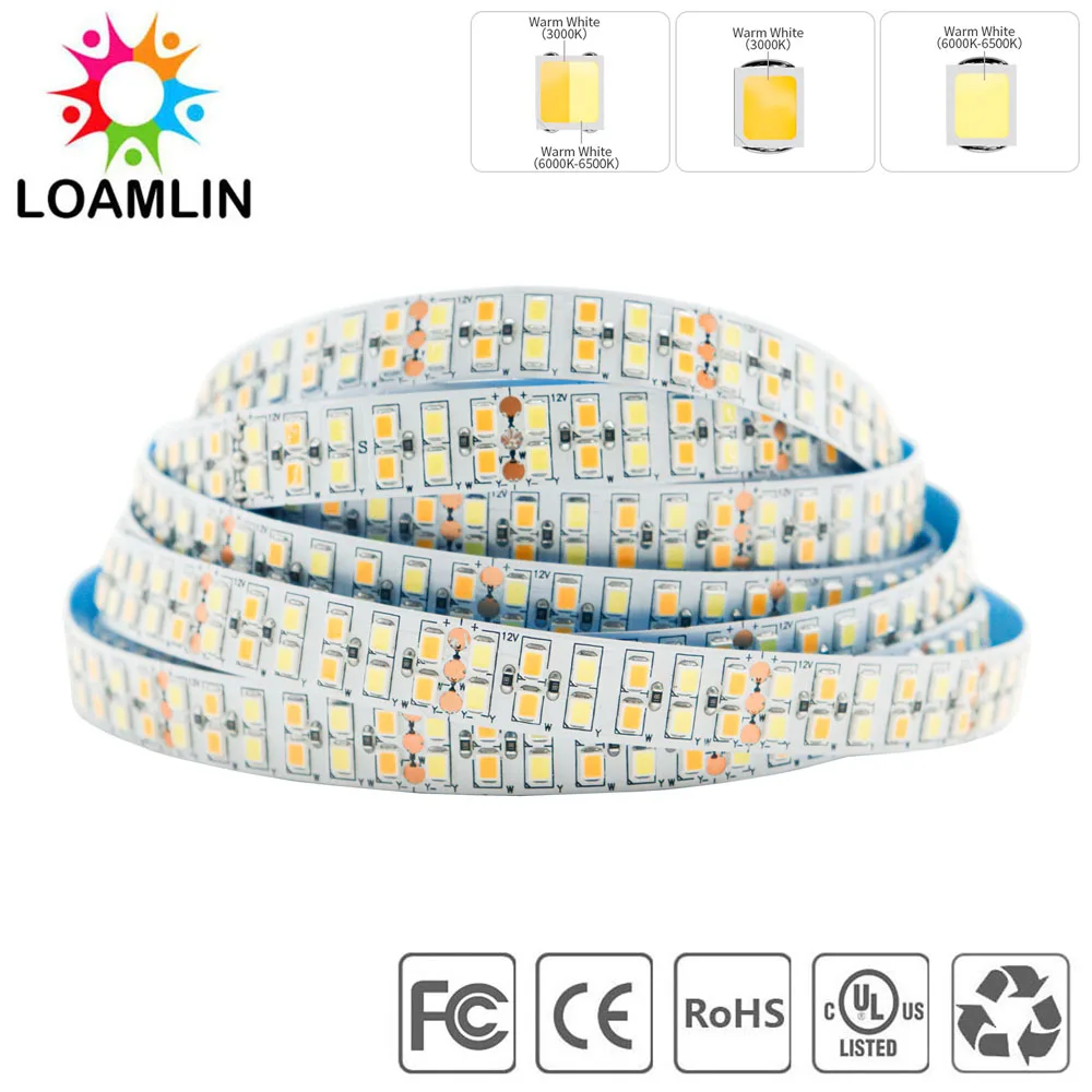 5M 2835 CCT LED Strip Light 120 180 240 336 LED/m WW CW 2 IN 1 Dual White Temperature Adjustable LED Tape Ribbon DC12V/24V