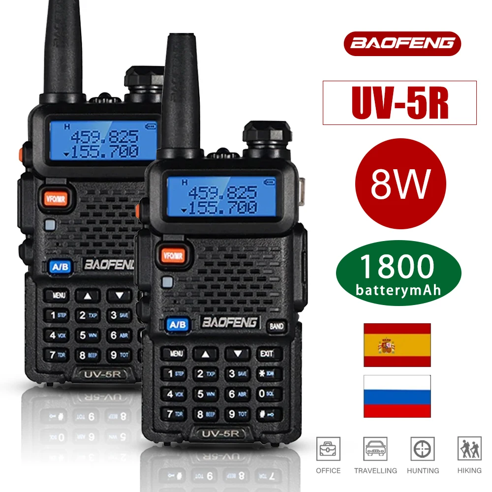 Baofeng-Walkie Talkies portáteis de longo alcance para caça, rádio bidirecional, banda dupla, banda dupla, 10km de alta potência, 8W, 128CH,