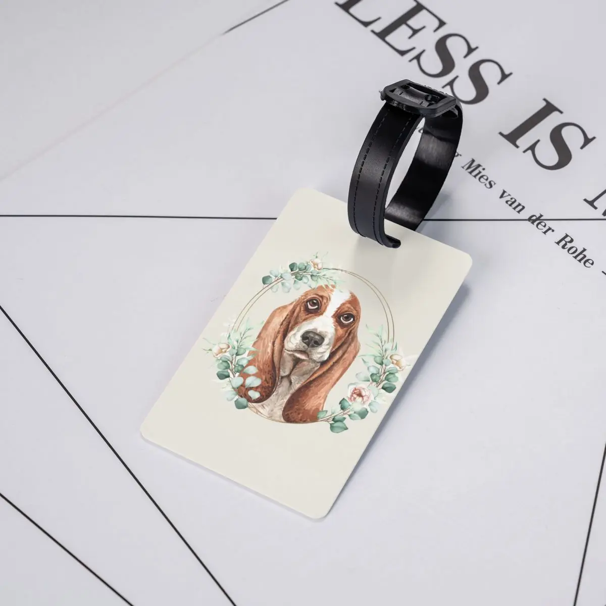 Basset Hound Dog-etiqueta de equipaje con corona dorada Floral para maletas, divertida, para amantes de las mascotas, cubierta de privacidad, etiqueta de identificación