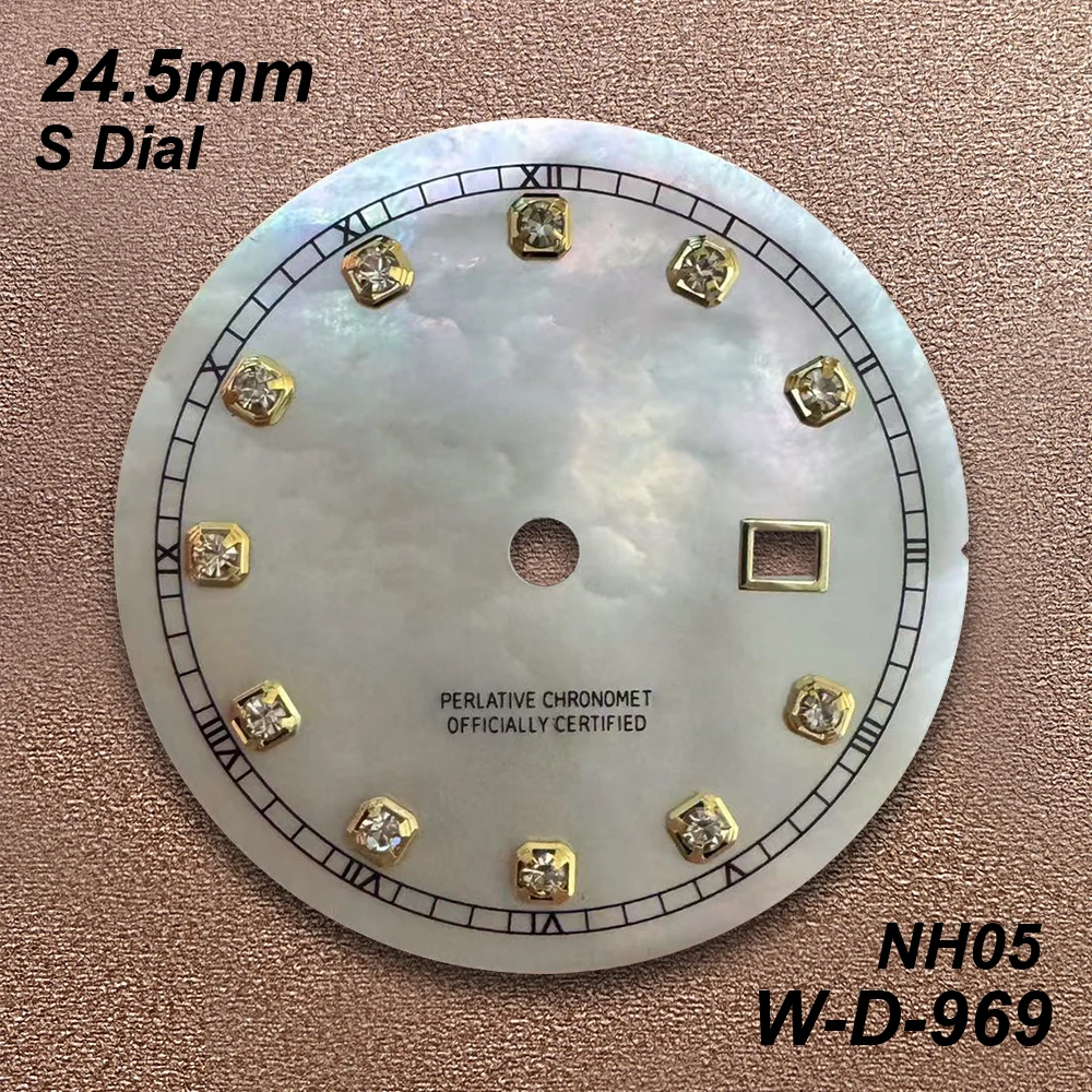 24.5mm S Logo Diamond Dial Suitable For NH05 Japan Movement Fritillaria Quality White/Grey Watch Modification Accessories