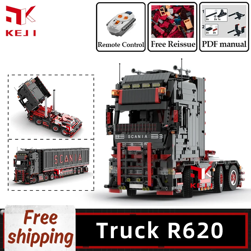 KEJI MOC Truck R620 Trailer Engineering Vehicle Model RC Building Blocks Bricks Kits Kids Toys for Children Boys Christmas Gifts