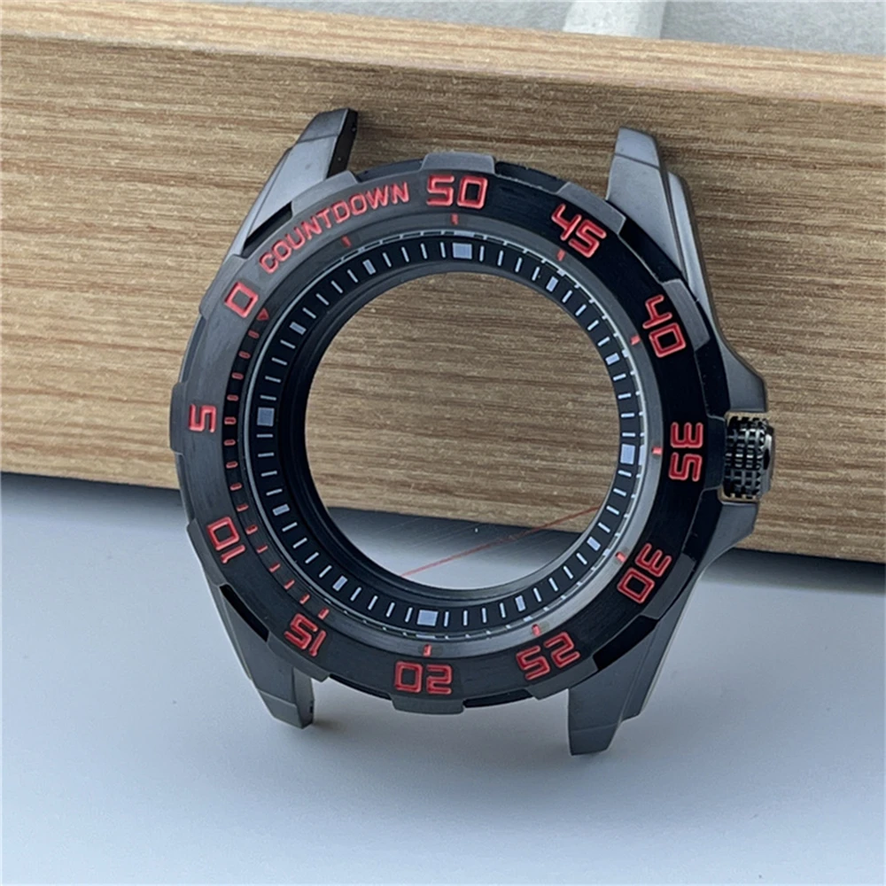 44mm 316L Mechanical Diving Watch Case Transparent Bottom Countdown Shell for NH35/ NH36 / 4R35A/ 4R36A/ NH34