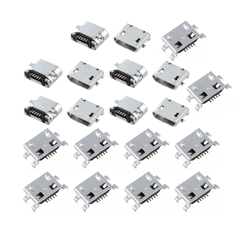 20 Pcs 유형 B 마이크로-USB 5 핀 암 잭 소켓 충전기 마운트 리셉터클 커넥터, 10 Pcs 8X6x3mm 및 10 Pcs 11X7X2 Mm