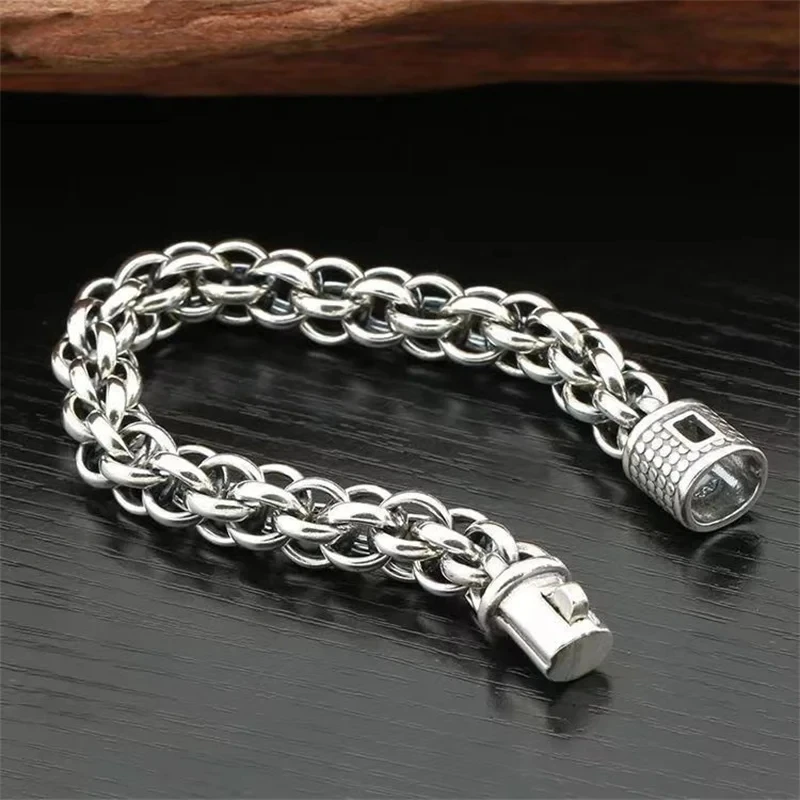 Luxury Jewelry S925 Sterling Silver Thai Silver Bracelet Vintage Hand Braided Men's Chain Domineering Bangle Gifts for Boyfriend