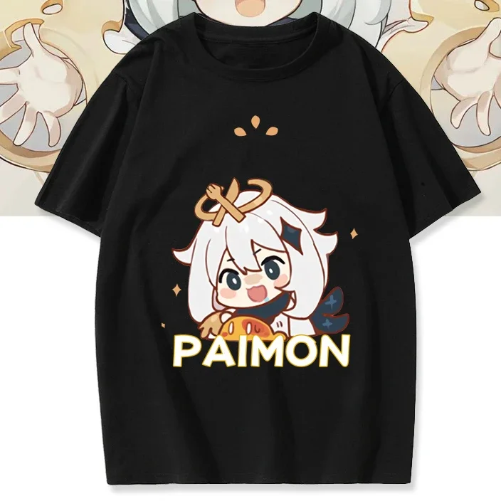 

Kawaii Paimon футболка Genshin Impact мультфильм унисекс футболка с коротким рукавом летняя повседневная свободная футболка хип-хоп Уличная одежда Y2k одежда