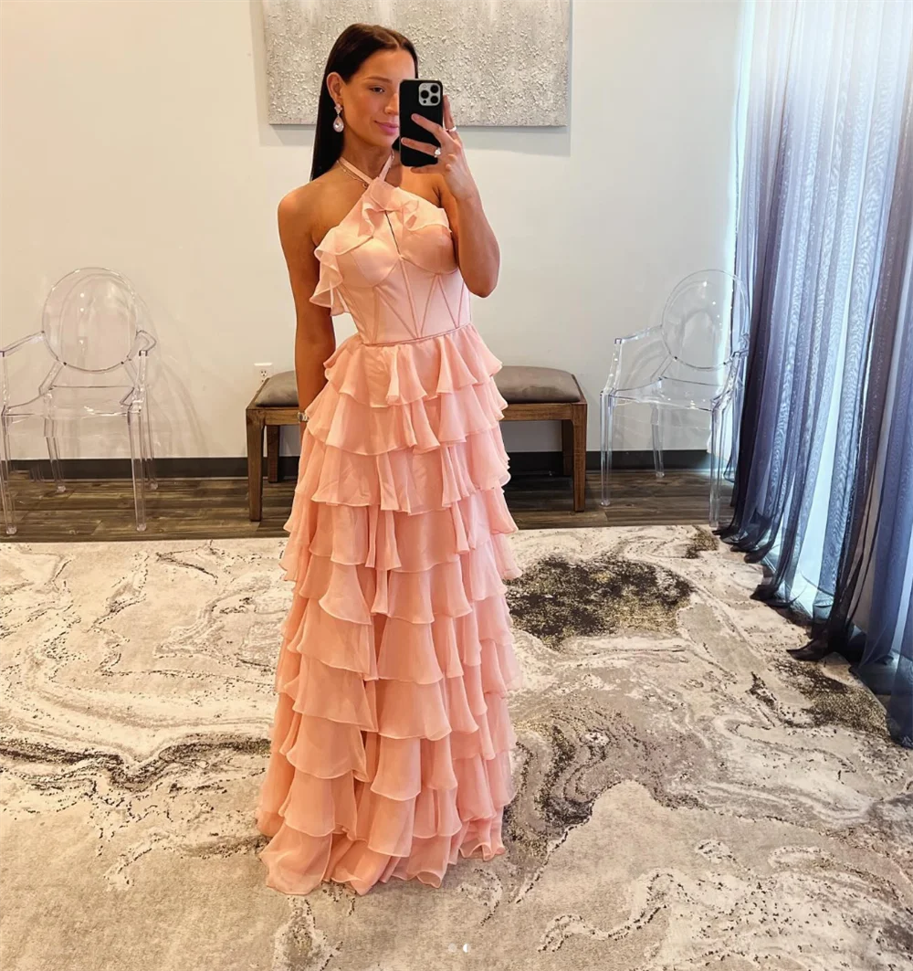 Jessica Pink Prom Dresses Organza Ruffles abiti da sera a-line Ladies abiti da festa di nozze formali Robes De soire2024