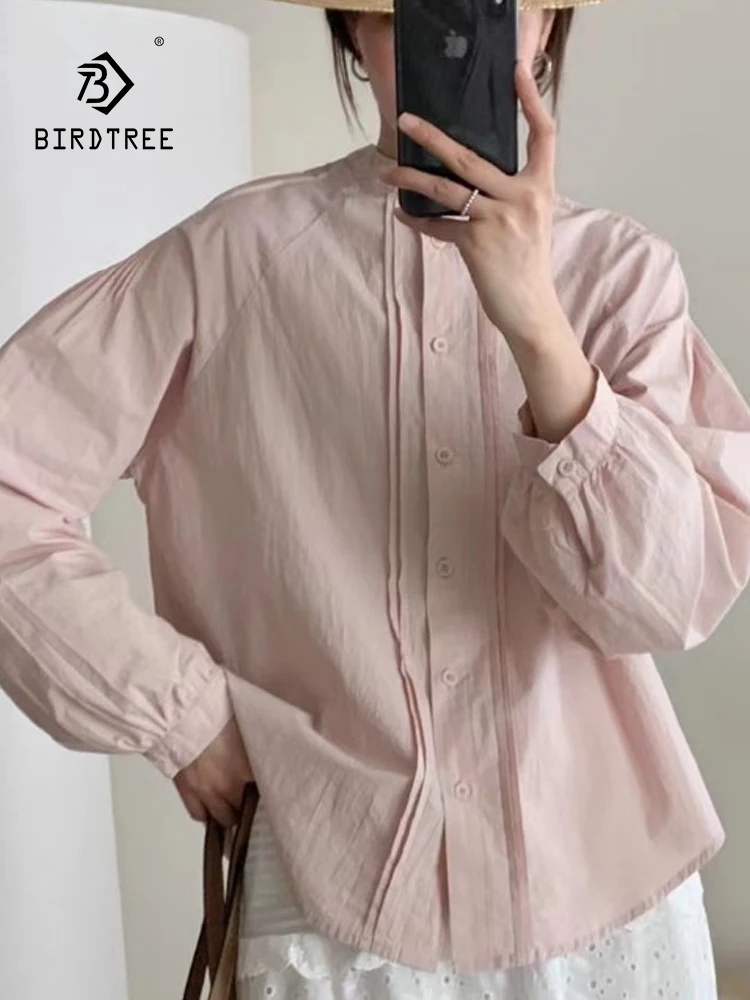 

New Spring Cotton Solid Shirt Women Stand Long Sleeve Versatile Top Girl Literature Simplicity Loose Blouse 2024 Autumn T44552QC