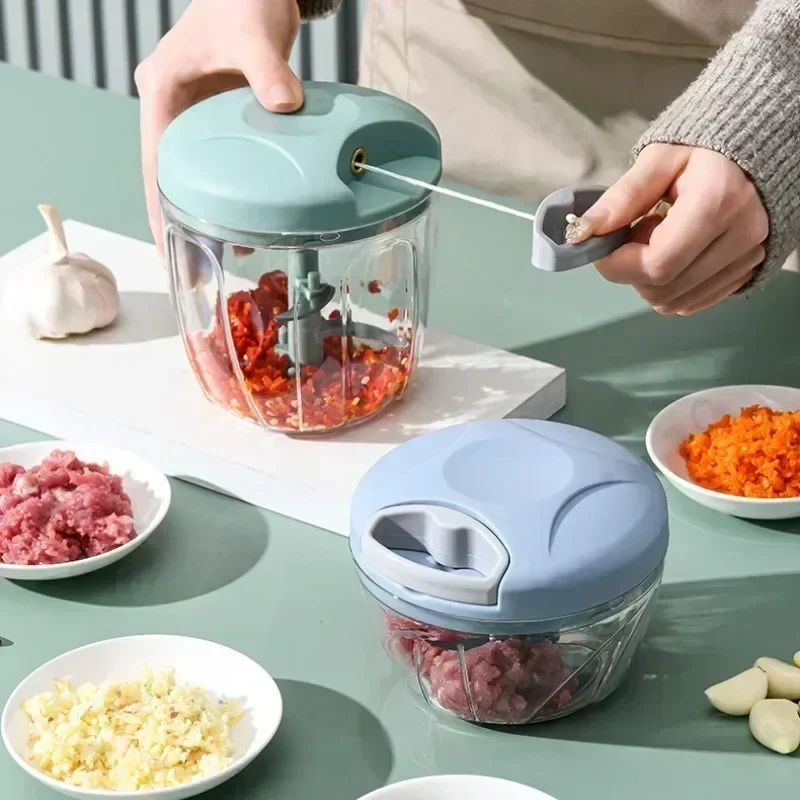 Hachoir à corde 500/900ML, coupe-légumes, presse-ail de cuisine, hachoir à ail, mixeur à piments et fruits, robot culinaire rotatif