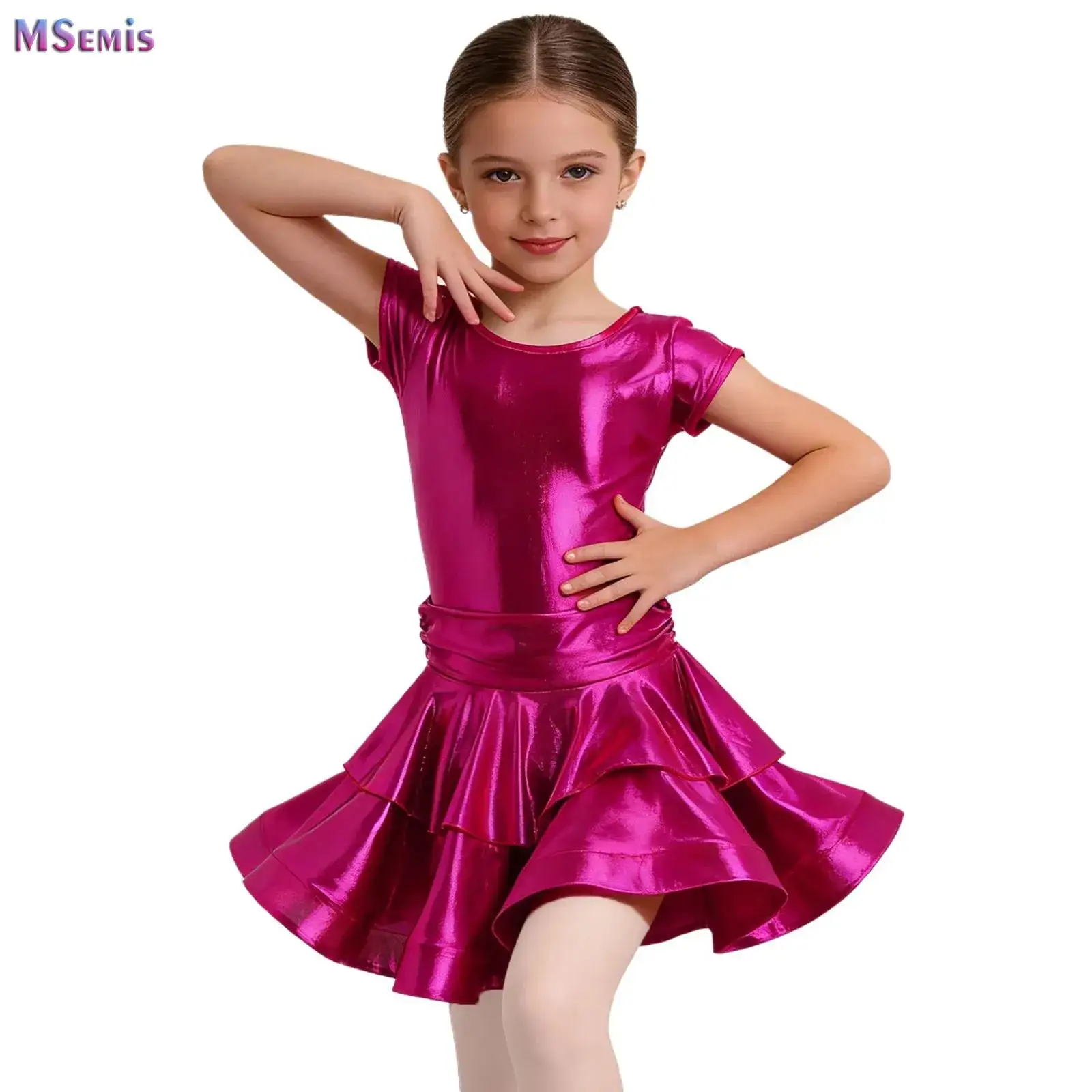 Latin Dance Dress for Girls Latin Salsa Dress Girls Kids Metallic Rumba Samba Children Skirt Salsa Tango Dancing Ballroom Stage