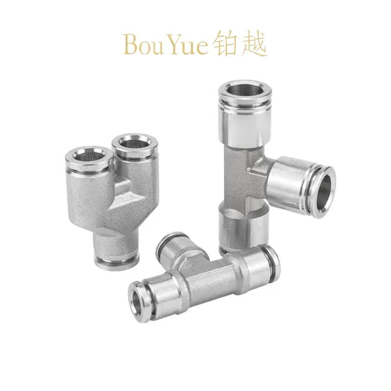 for PY/PE 6/8 304 Stainless Steel Pneumatic Quick Plug Connector Tracheal Tee High Temperature Pressure Corrosion Resistance
