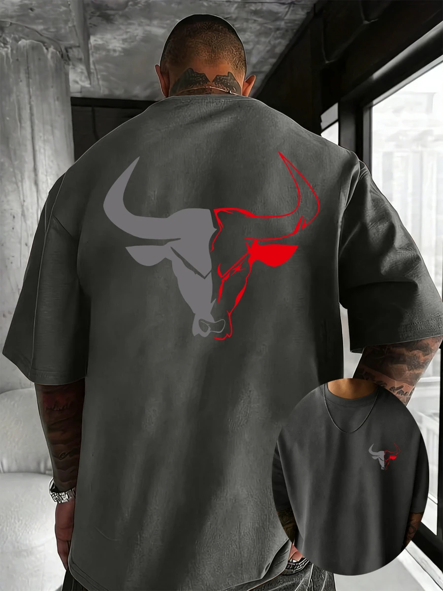 Men'S Short-Sleeve T-Shirt with a Bull Print, Casual And Stylish, Perfect for Everyday Summer Outings