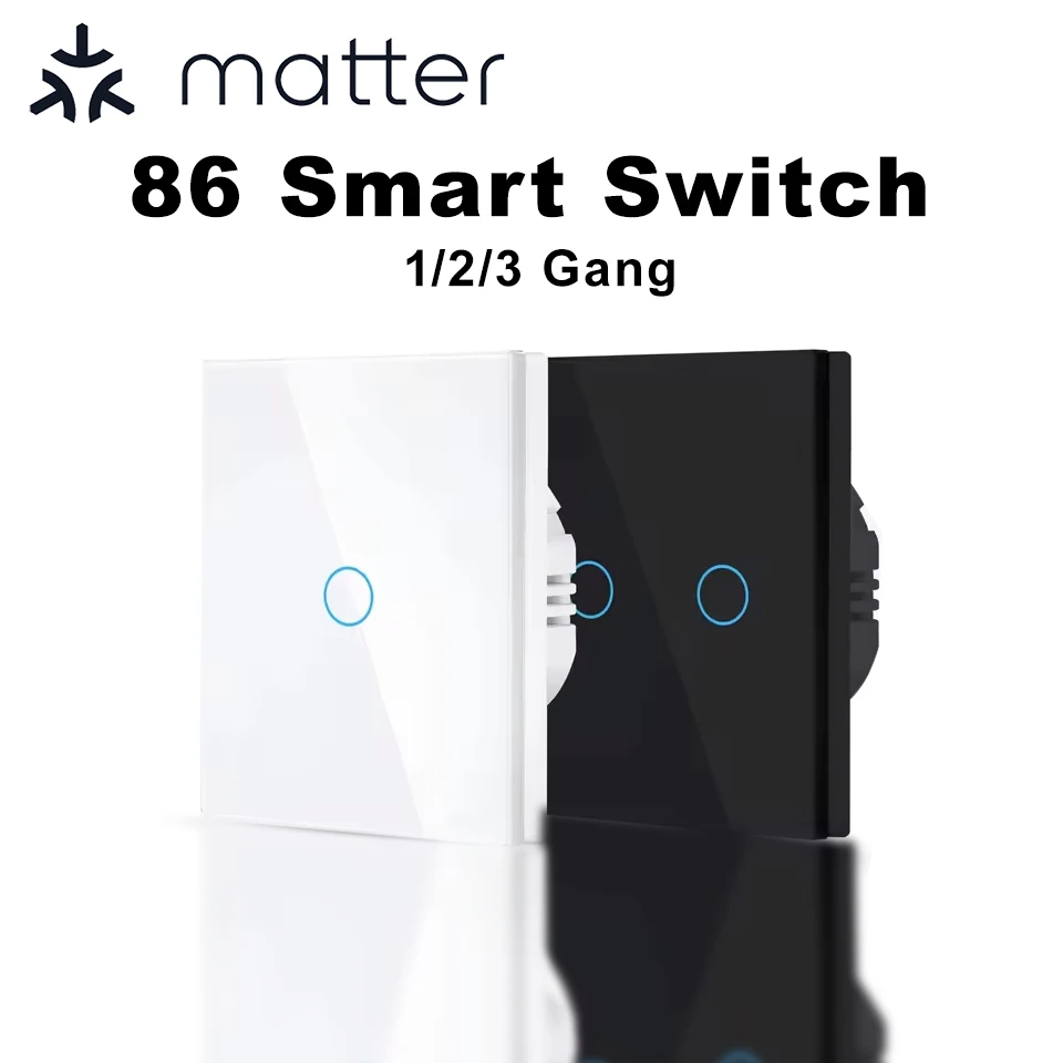 

Умный переключатель Matter, нейтральный провод/без нейтрального провода, 1/2/3-бандовый сенсорный настенный выключатель, работа с Homekit Alexa Google Home