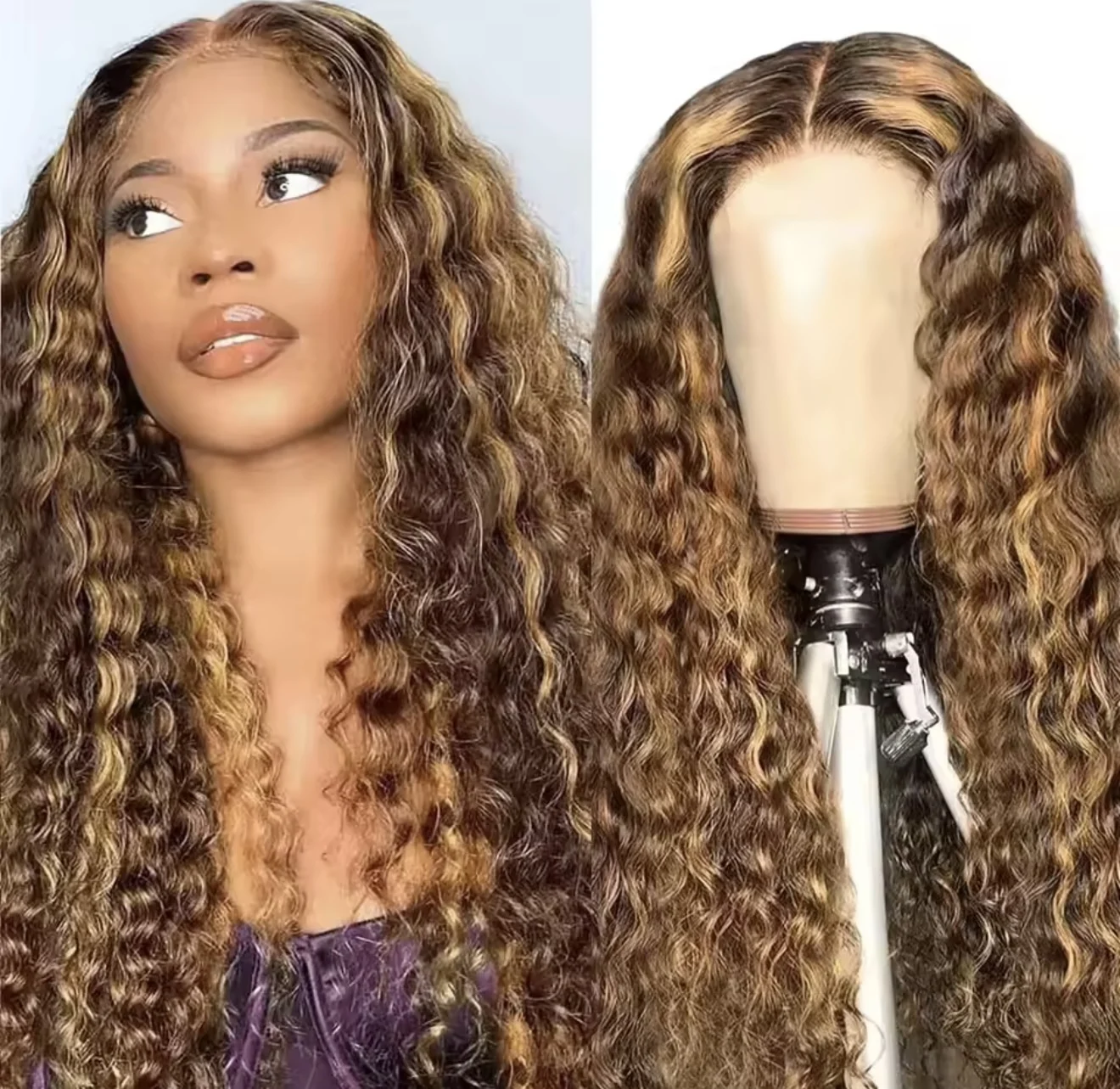 Deep Wave 13X4 HD Full Lace Front Synthetic Wig For Women 613 Honey Blonde Highlight Color Prepluck With Baby Hair Free Gifts