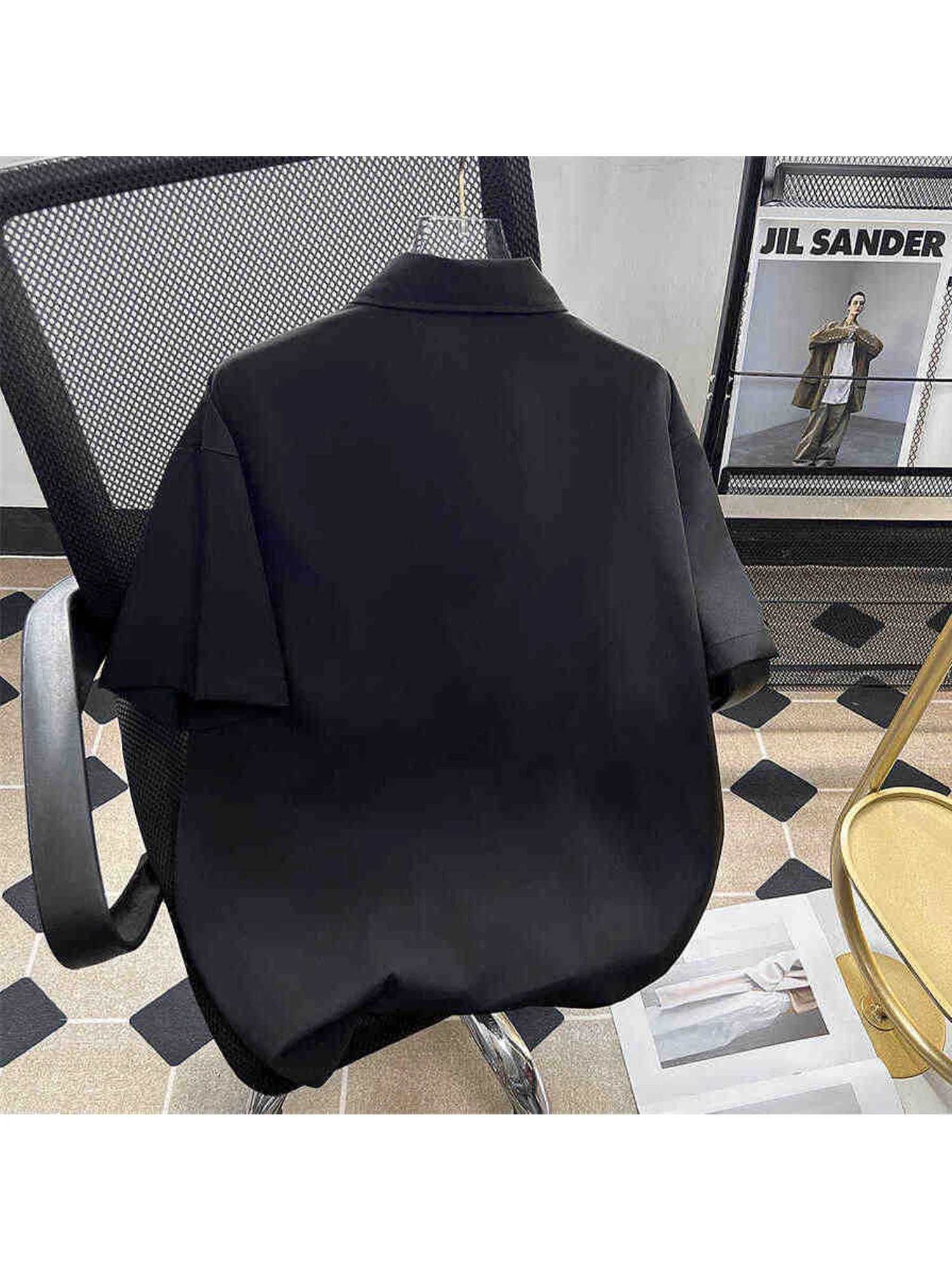 Schwarze Gothic-Hemden und Blusen für Damen, Y2k-Ästhetik, Vintage, Harajuku, kurzärmeliges Polo-Ausschnitt-Shirt, 2000er-Jahre-Emo-Oversize-Kleidung