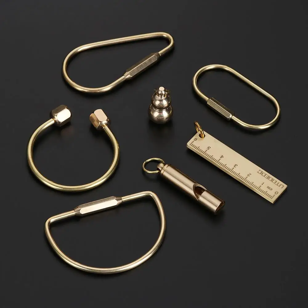 1 Pcs Golden Brass Keychain Creative Unique DIY Craft Tools Whistle Ruler Key Ring Pendant Buckles Portable Jewelry Accessories