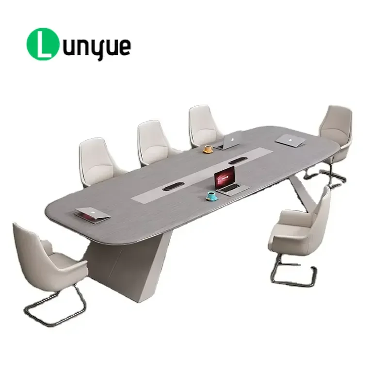 Large Wooden Conference Table Modern Office Boardroom Desk with Cable Box Integrated Socket Professional Meeting Room