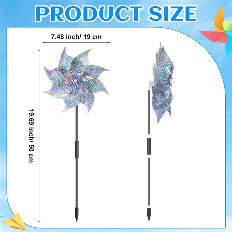 

Latest Reflective Windmill With Stakes Wind Runner Suitable For Garden Decoration Bird Repeller Outdoor Silver Shiny Windmill Du