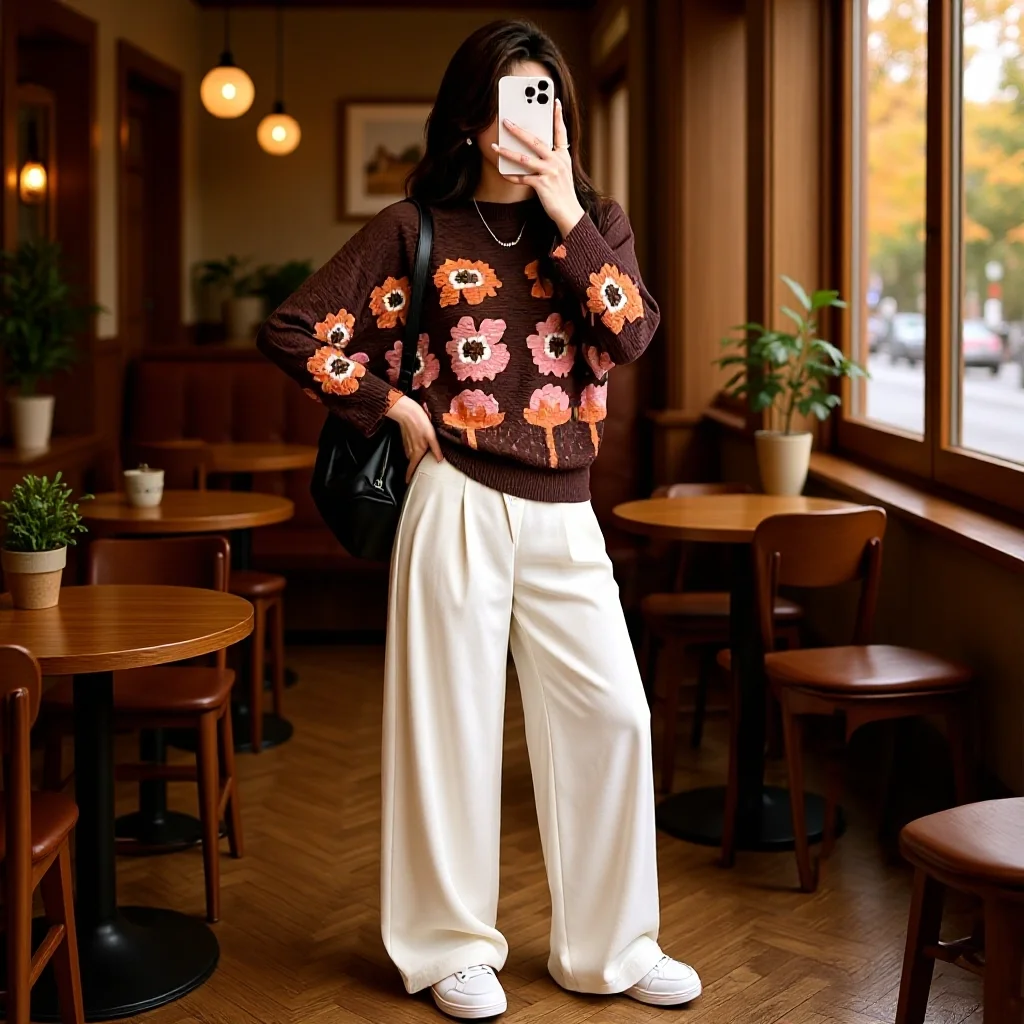 

Miyake Pleated 2026 Autumn Fashion Floral Printed Bat Sleeve T-shirt Women Loose Versatile Round Neck Tops Simple Casual Pleated