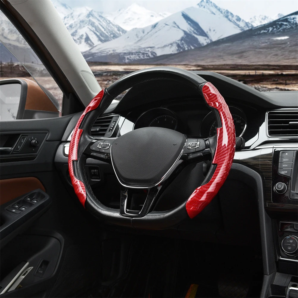 

2 шт. Декоративные универсальные чехлы на руль с текстурой карбона, модные аксессуары для защиты руля автомобиля, внедорожника, грузовика
