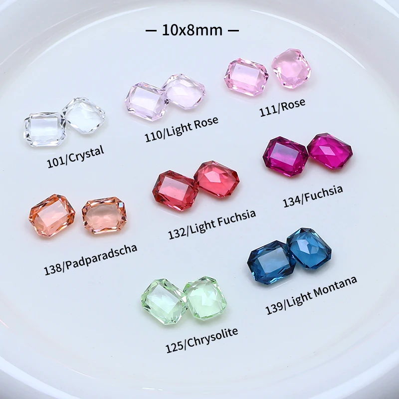 10x8mm Rectangular Octagon Transparent Nail Crystal Decoration for women\'s Clothing and Beads for Needlework DIY