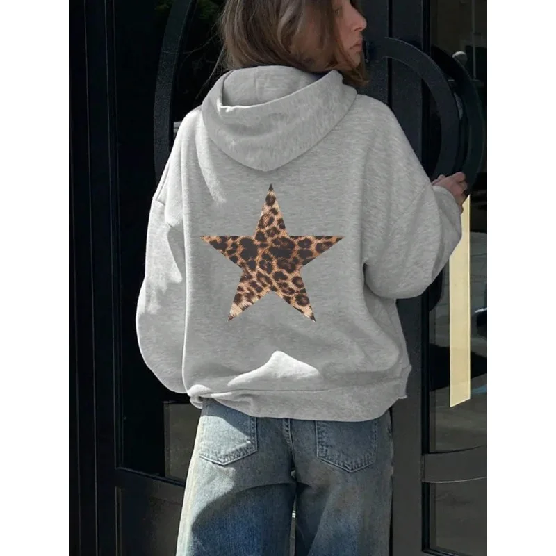 

Модный свободный свитер с капюшоном и леопардовым принтом, повседневный пуловер