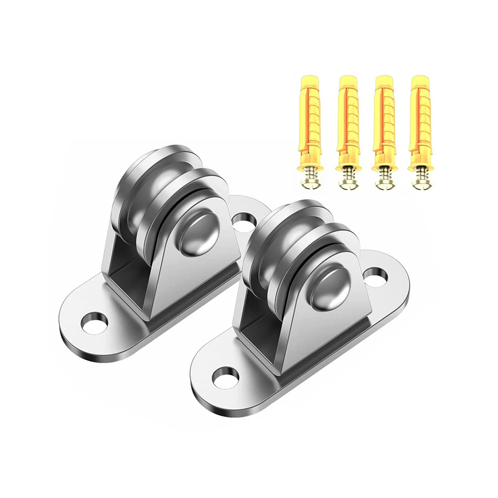 

2/4Pcs Heavy Duty Fixed Pulley with Mounting Screws and Expansion Pulley Block Kit Detachable for Sliding Gate and Wire Rope